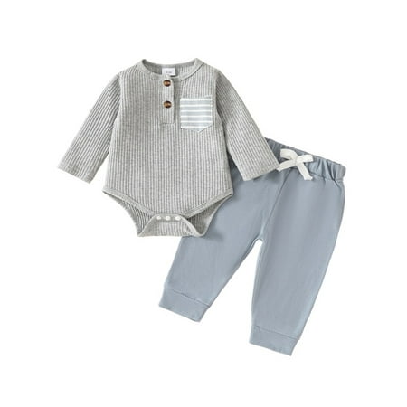 

MIPREWUY Baby Boy Girl Fall Outfit Striped Long Sleeve Romper Elastic Waist Pants with 3D Bow 2 Piece Set