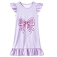 thumbnail image 1 of Gunia Little Girls Nightgowns Pjs For Girls Playful Nightdress Cute Bow Print Flutter Sleeves Cozy Cute Night Gowns Sleepwear Light Purple 5-6 Years, 1 of 2