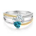 thumbnail image 2 of Gem Stone King 925 Silver and 10K Yellow Gold White Moissanite and London Blue Topaz and White Lab Grown Diamond Band Ring for Women (0.99 Cttw, Gemstone, Heart Shape 5MM, Size 8), 2 of 3