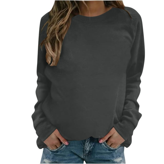 CEHVOM Mode Chandail en Molleton Décontracté à Manches Longues Col Rond Uni pour Femmes Blouse en Liquidation
