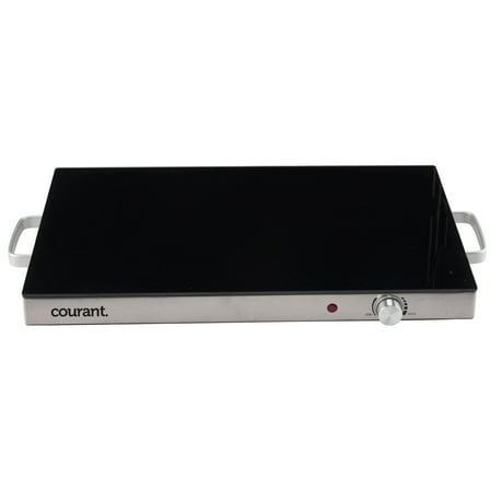 Courant 24" Portable Warming Tray - Adjust Temp, Glass Top, Stainless Steel, Cool-touch Handles.