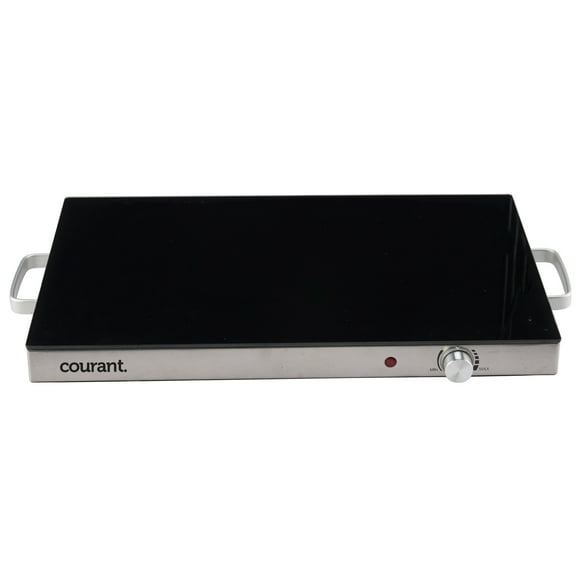 Courant 24" Portable Warming Tray - Adjust Temp, Glass Top, Stainless Steel, Cool-touch Handles.