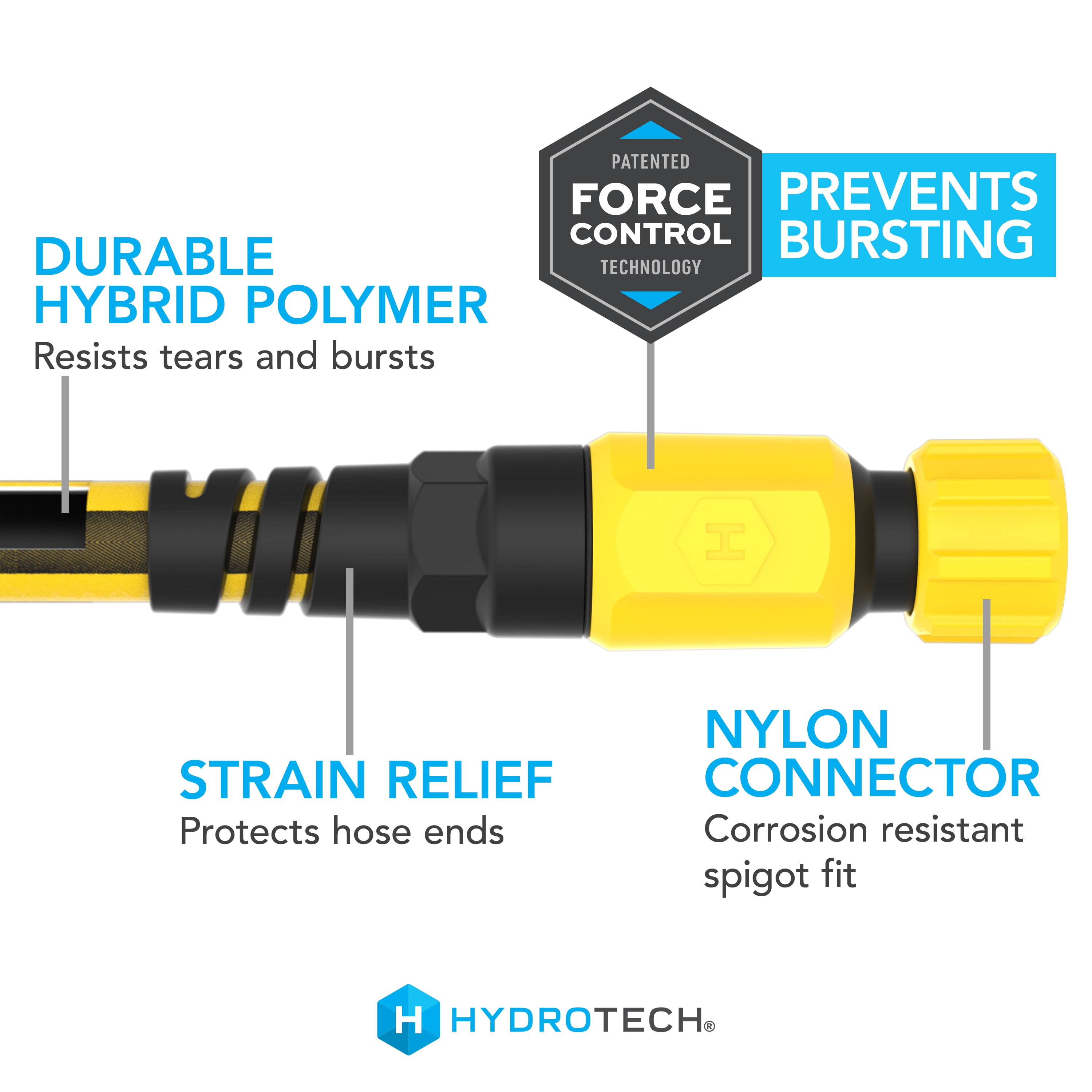 HydroTech Super-Lite 100 ft Garden Hose Hybrid Polymer Rubber 5/8"  – Ultra Lightweight Kink-Resistant Water Hose, Drinking Water Safe, Durable Polymer Construction with Force Control Technology
