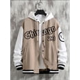 thumbnail image 2 of xiaxaixu Men's Spring Autumn Casual Coat Long Sleeve Letter Printed Button Up Contrast Color Baseball Jacket, 2 of 6