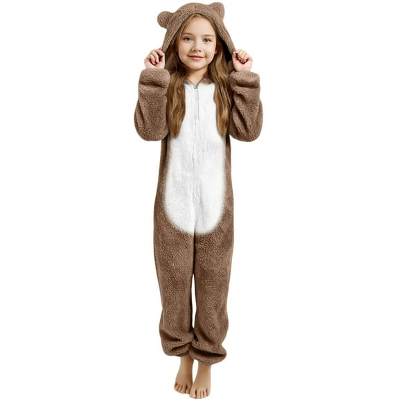 REDARER Girls Bear Ear Romper Long Sleeve Pajama, Soft Grip Soles Jumpsuit for Toddler Kids Sleep and Play,9-10 Years