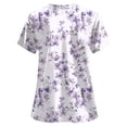 thumbnail image 5 of GEWSEY Scrub Tops for Women Short Sleeve Vneck Stretch Holiday Scrub Shirt Cute Animal Print Nursing Workwear with 2 Pockets (Light Purple, S), 5 of 5