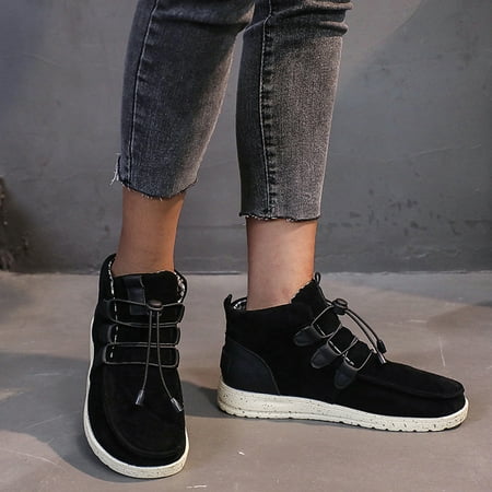 

Foraging dimple Boots for Women Winter and Autumn Short Platform Lace Up Solid Warm Home Shoes Black