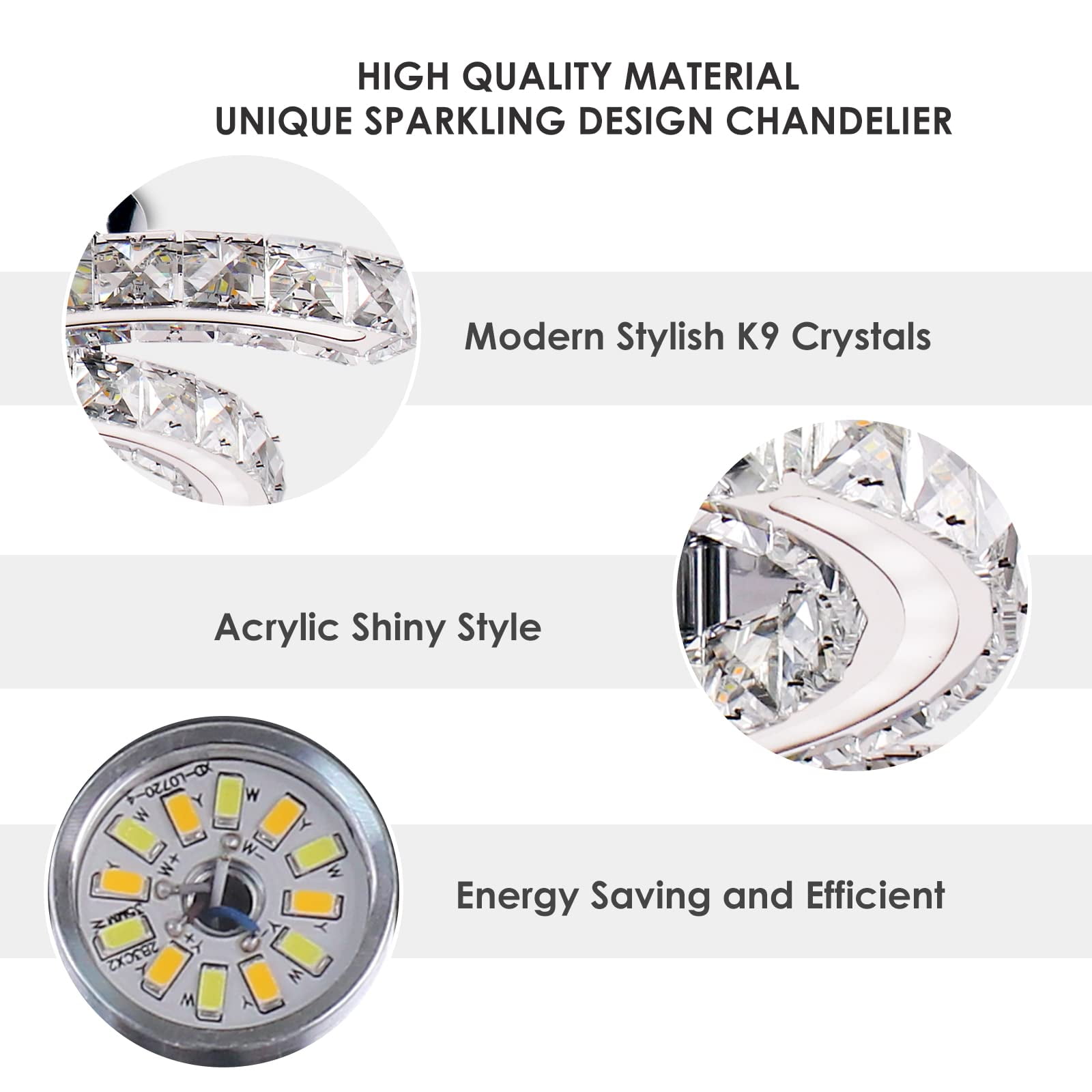 FRIXCHUR Modern Dimmable Crystal Led Ceiling Light 5 Arms Acrylic Crystal Chandeliers Stainless Steel Pendant Light