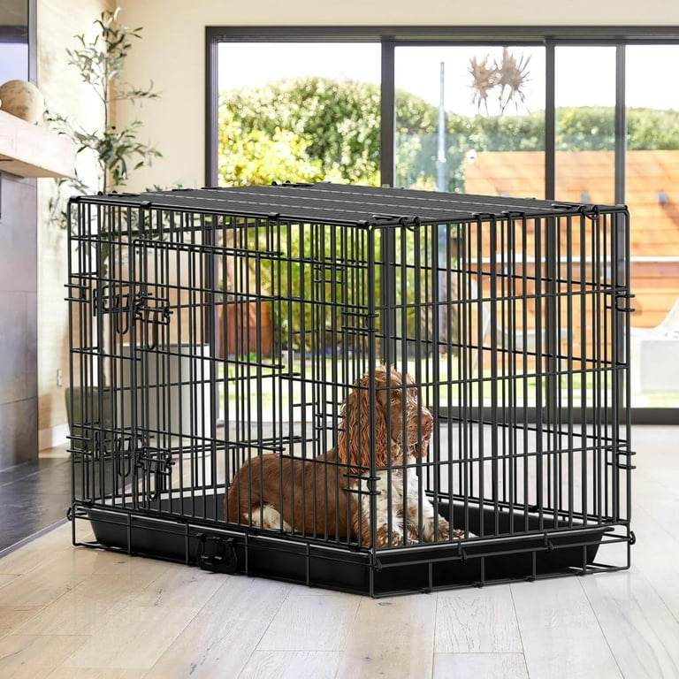 Dog Crate for Small Dogs Indoor, Double Door Dog Kennels & Houses for Puppy  Cats with Leak- Proof Pan, Collapsible Metal Contour Pet Cages 42 Inch