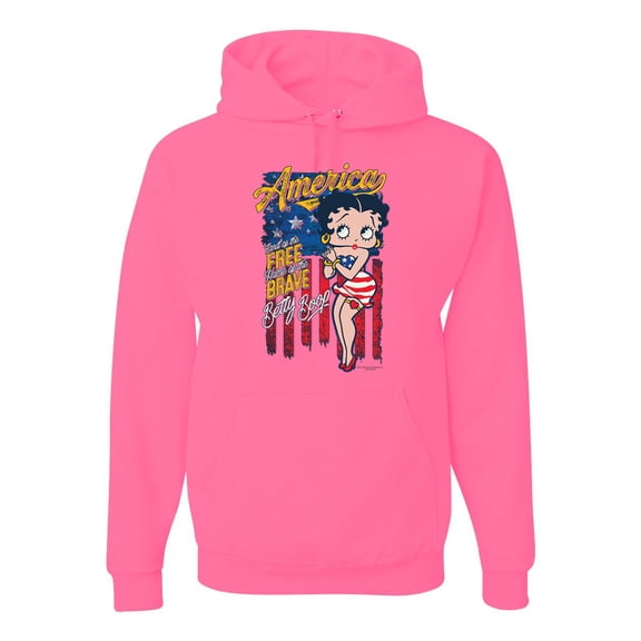 Wild Bobby, Betty Boop America Land of the Free Home of the Brave Betty Boop Unisex Hoodie Sweatshirt, Neon Pink, Small