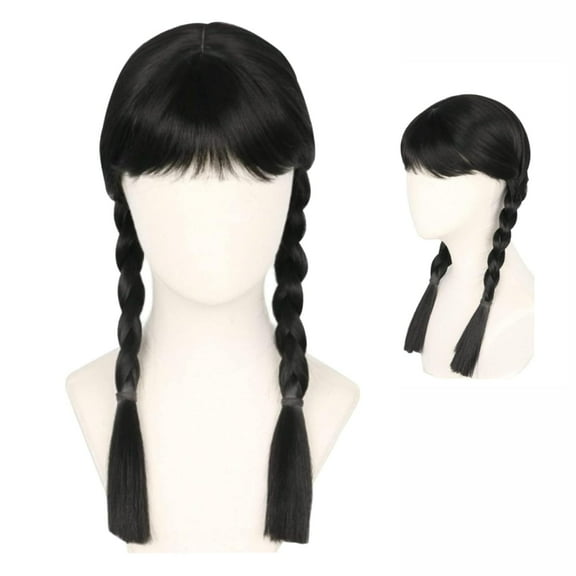 Women  Long Black Braids Wig ，for Girl Costume Halloween Cosplay Wig，Matching a necklace suitable for fans