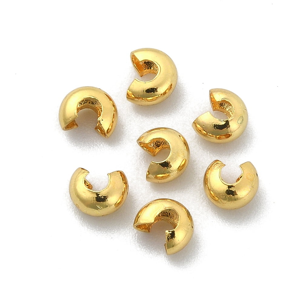 1000pcs Brass Crimp Beads Covers golden 4x3x2mm Hole: 1.5mm