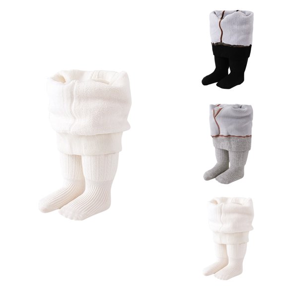 Baby Girl Thick Knit Footed Tights, Warm Winter Pantyhose with Bowknot, Lined Thermal Leggings for Cold Weather Cozy Comfortable Toddler Wear