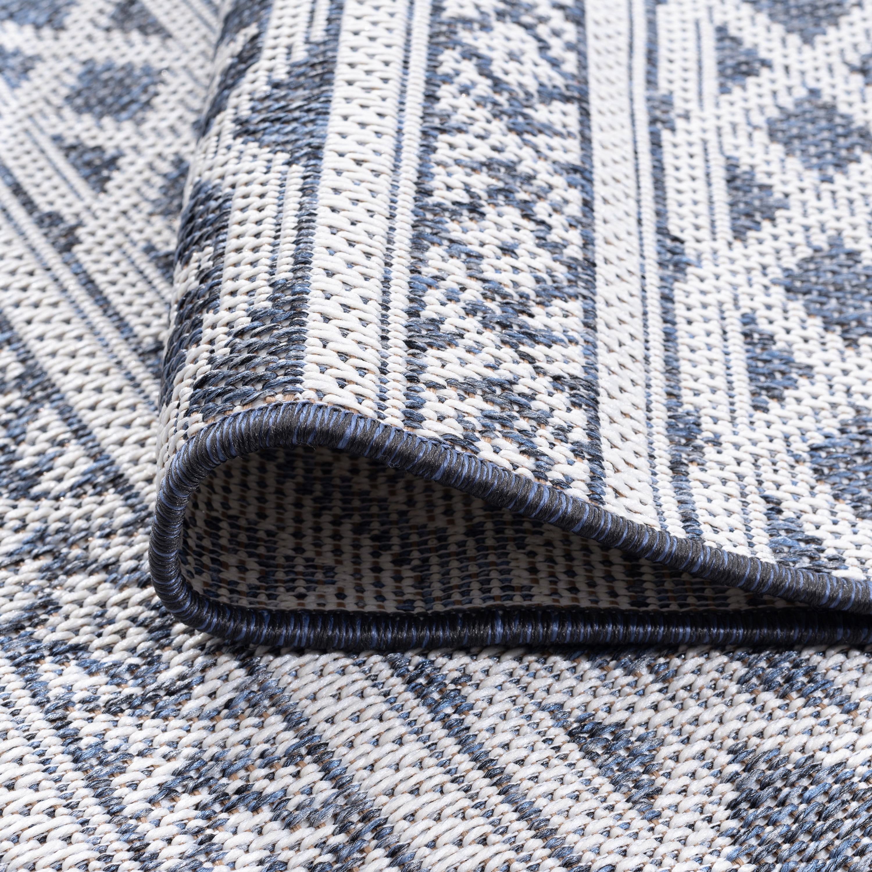 2x8 Water Resistant, Indoor Outdoor Runner Rugs for Patios, Hallway, Entryway, Deck, Porch, Balcony or Kitchen | Outside Area Rug for Patio | Blue, Stripe | Size: 2'2'' x 7'3''