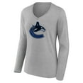 thumbnail image 2 of Women's  Gray Vancouver Canucks Primary Logo Long Sleeve V-Neck T-Shirt, 2 of 3