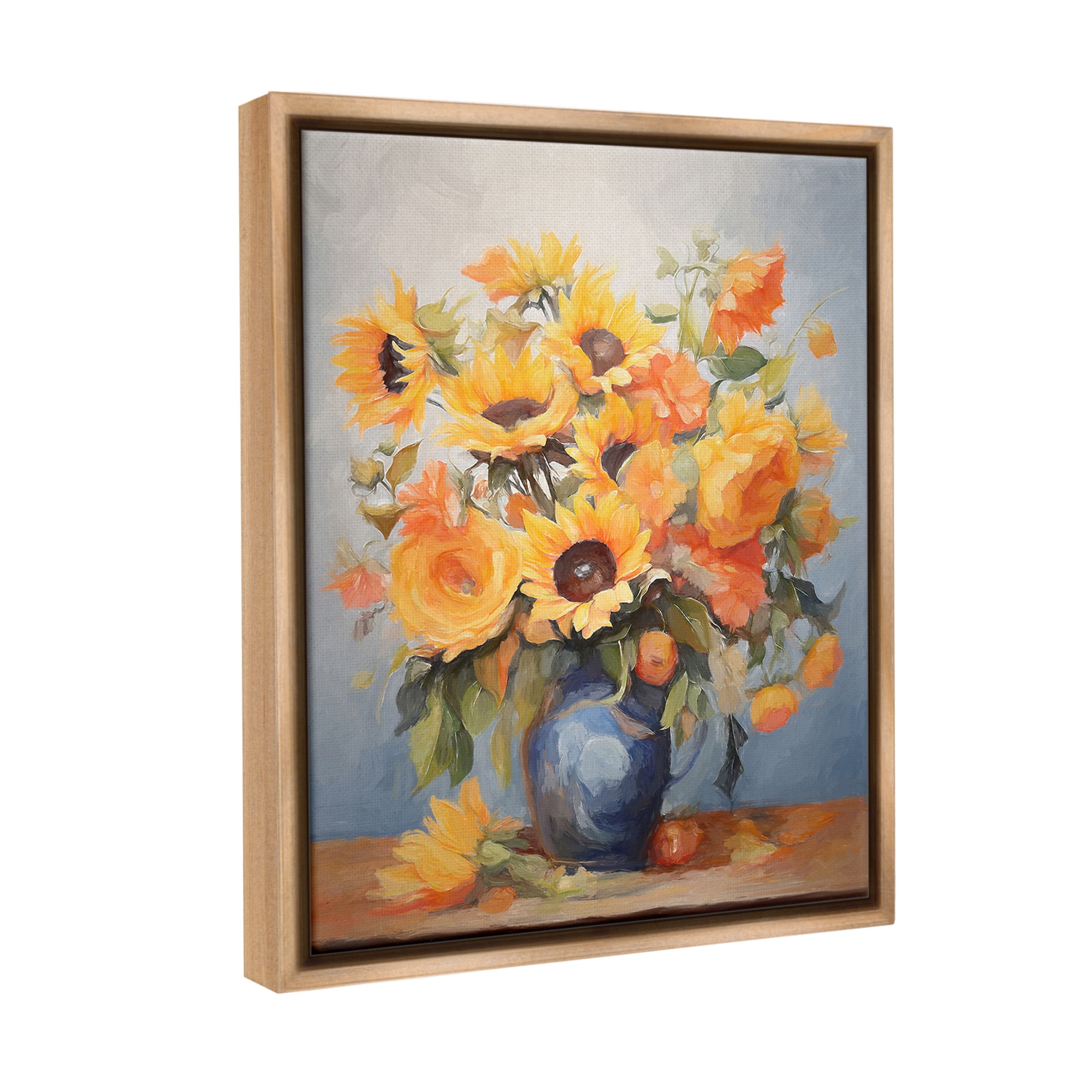Stupell Industries Classic Bouquet in Vase Botanical & Floral Painting Brown Floater Framed Canvas Art Print Wall Art, 25 x 31