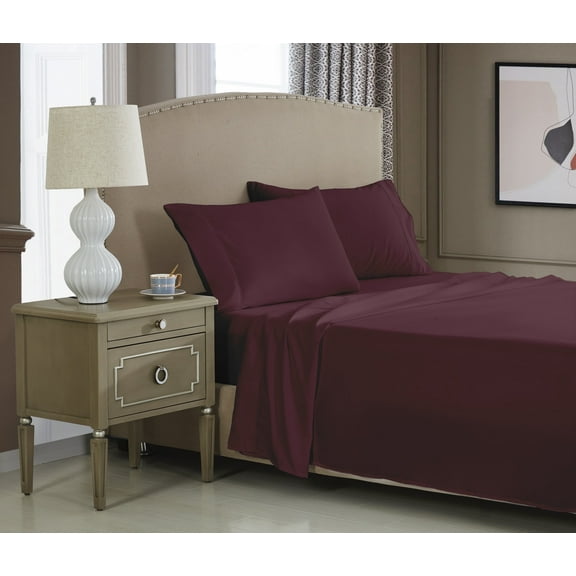 NC Home Fashions 3-Piece Twin XL Sheet Set, Ultra-Soft 800 Thread Count Microfiber, Deep Pocket, Red Wine