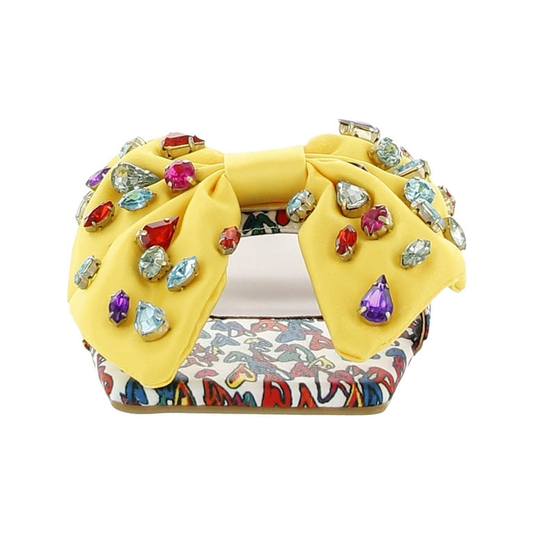 BETSEY JOHNSON Womens Yellow Patterned Bow Accent Embellished Daisy r Square Toe Slip On Sandals Shoes 5.5 M