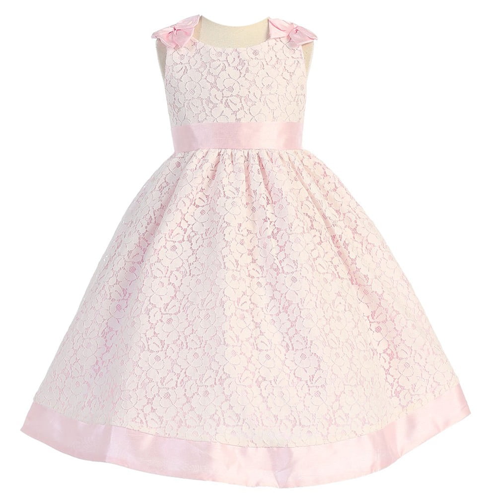 Sophias Style Little Girls Pink Lace Polysilk Lined Flower Girl Dress
