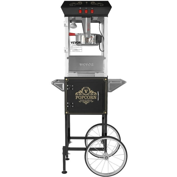 Popcorn Popper Machine with Cart - 850W Electric Popcorn Maker for 8 Oz (48 Cups), Commercial Popcorn Cart, Stainless Steel