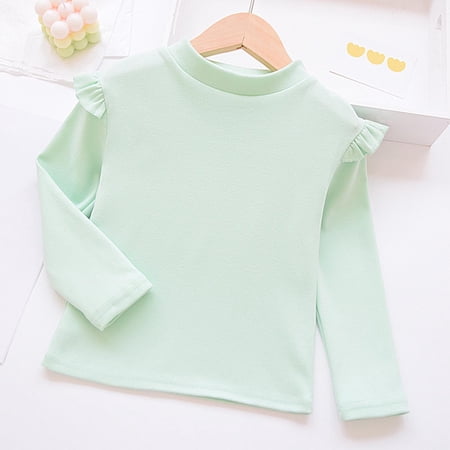 ATOGUTA Girl s T-Shirts Long Sleeve Shirts Kids Crewneck Soft Tunic Tops Basic Casual T-Shirts Green Size 1T-10
