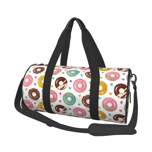Fotbe Colorful Donuts Pattern Foldable Sports Gym Bag with Wet Dry Pocket, Travel Bag, Large Capacity Duffel Bag, Splash Proof Carry on Bag, Overnight Bag, Weekender Bag