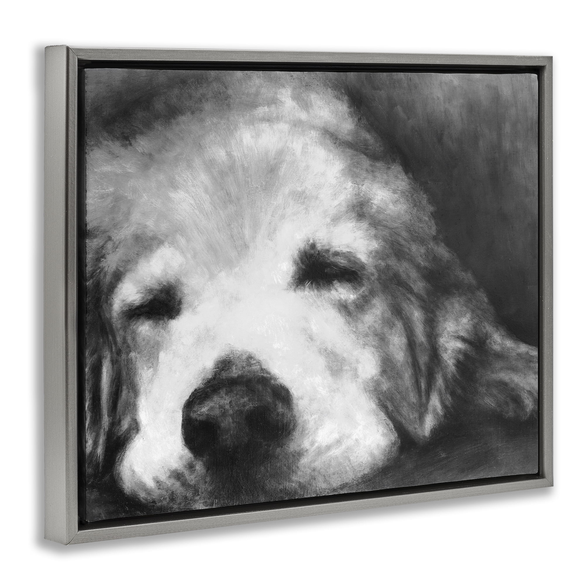 Stupell Industries Monochrome Dog Day Afternoon Gray Framed Floater Canvas Wall Art, design by Walt Johnson