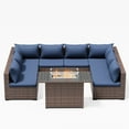 thumbnail image 2 of ELPOSUN 9 Pieces Patio Furniture Set All Weather Outdoor Sectional Sofa, Outdoor Modern Sectional Furniture Wicker Couch with Fire Pit Table, Thicken Navy Blue Cushions, Water Resistant, 2 of 7