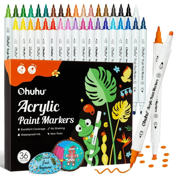 Marcadores de pintura acrílica Ohuhu, 36 colores, con doble punta fina y punteada