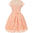 thumbnail image 2 of Little Girl Cap Sleeve Lace Skater Stone Belt Flower Girls Dresses (19JK88S) Peach 2, 2 of 4