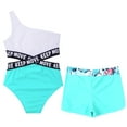 thumbnail image 3 of YONGHS Kids Girls 2 Piece Sport Rash Guard Swimwear One Shoulder Swimsuit Shorts Bathing Suit Lake Green 10, 3 of 7