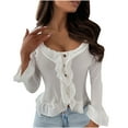 thumbnail image 1 of Moda Mujer Botones Sólido Manga Larga Transpirable O-Cuello Camisa Blusa Tops Fridja  fhghd1230, 1 of 9