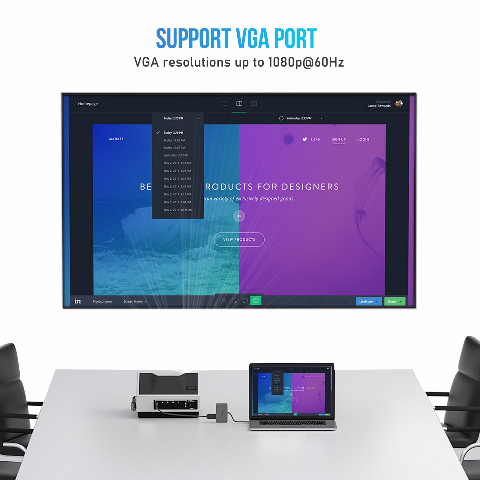 USB C to Dual HDMI Adapter, Compatible with Thunderbolt 3/4 Ports, Single 4k@60hz and Dual 4k@30hz, With VGA and 3.5mm Audio Interface，USB C Switcher Supports Windows/Macos/Android