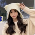 thumbnail image 2 of CoCopeanut Topi Beanie Telinga Beruang Wanita Musim Gugur Baru Topi Rajut Padat Hangat Musim Dingin Indah untuk Anak Perempuan Topi Wol Hangat Telinga Kasual Mode, 2 of 6