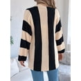 thumbnail image 4 of Women'S Autumn and Winter Contrast Striped Trumpet Sleeve Cardigan Sweater Mid-Length Coat Khaki M, 4 of 8