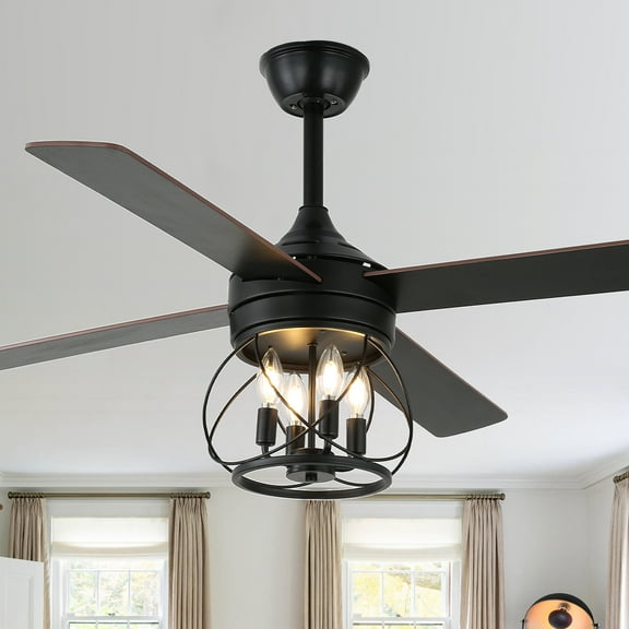52" Farmhouse Ceiling Fan 4-Light Wood Lighting Reversible Blades with Light and Remote Control 6 Speed
