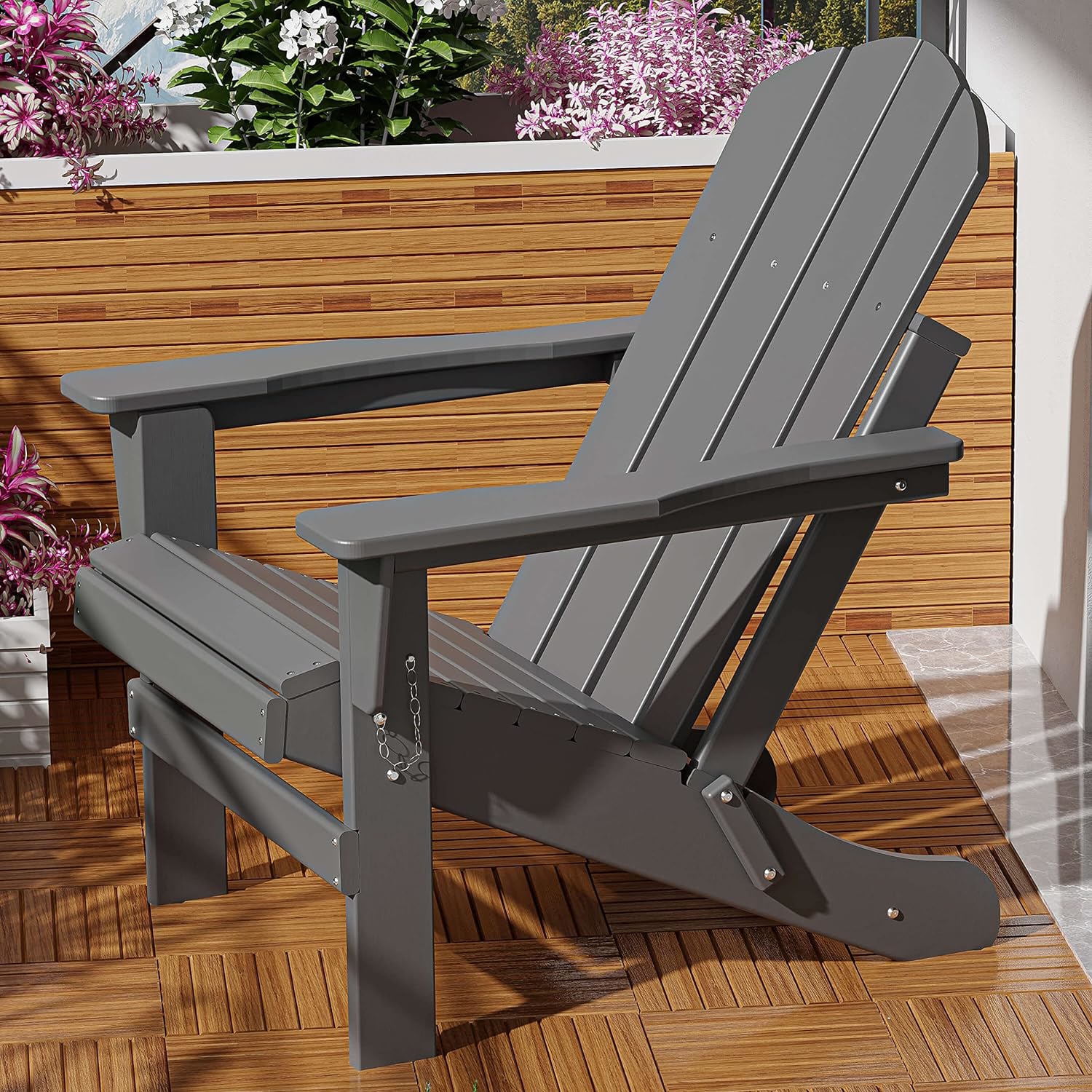 Banome All-Weather Folding Adirondack Chair - Stackable, Ergonomic Design, Relaxing Arm Rests - HDPE Construction