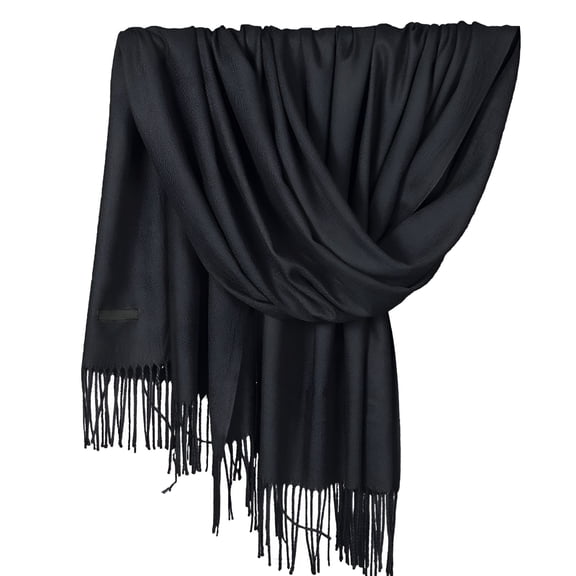 TELOLY 2026 New Women Pashmina Scarf Soft Solid Plain Shawl Wrap Fashion Warm Neck with Fringes for Casual,Office,Travel,Party,Evening Wear Black