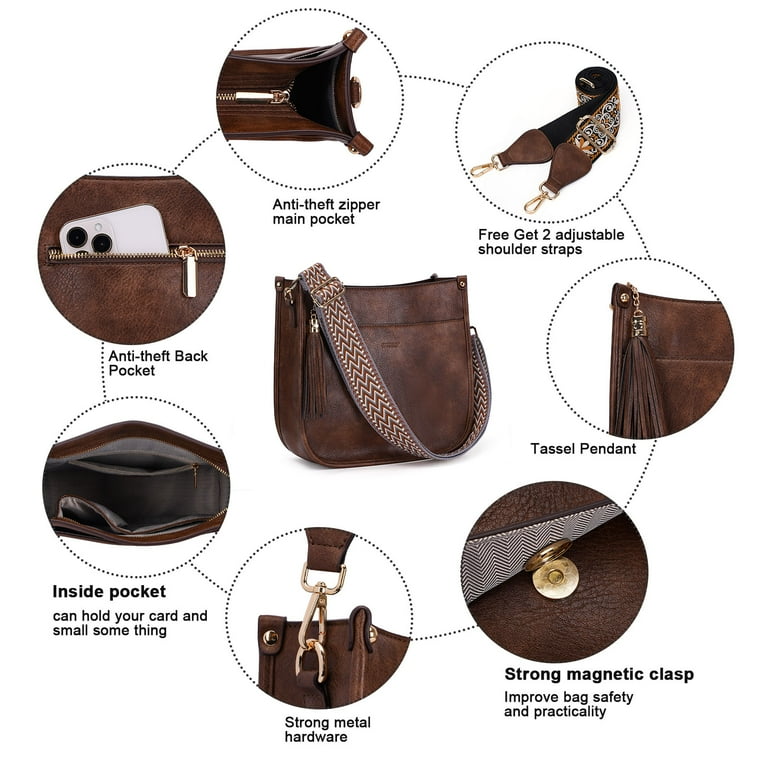 HKCLUF Women's Vegan Leather Crossbody Bag with Adjustable HKCLUF Women's Vegan Leather Crossbody Bag with Adjustable