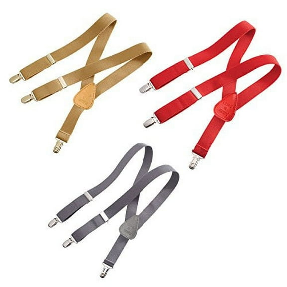 3 Clips N Grips Child Baby Toddler Kid Adjustable Elastic Suspenders Y Back Design Red, Grey, Khaki Camel