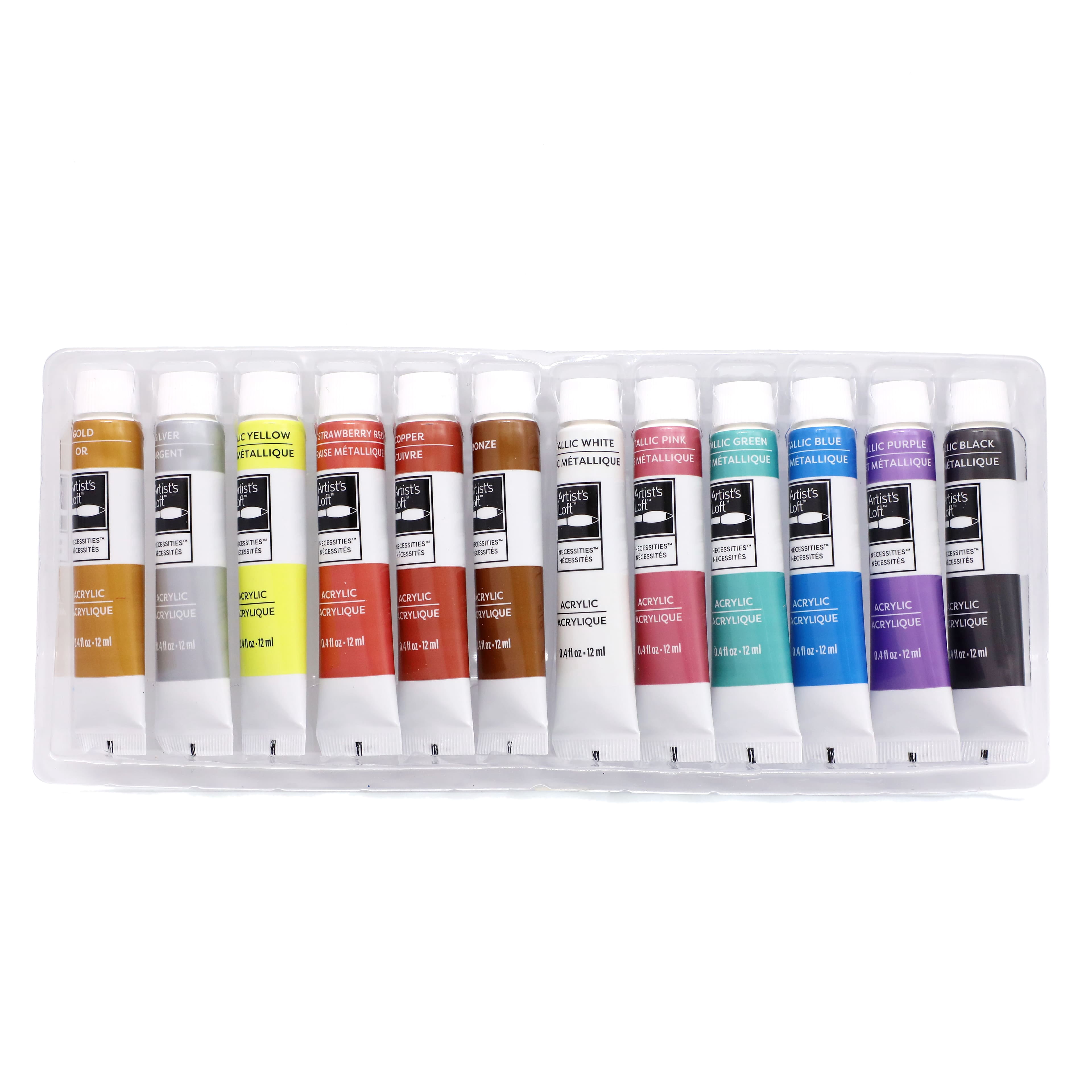 Metallic Acrylic Paints by Artist's Loft Necessities - Assorted Metallic Colors for Painting - Crafts & Mixed Media - 12 Pack