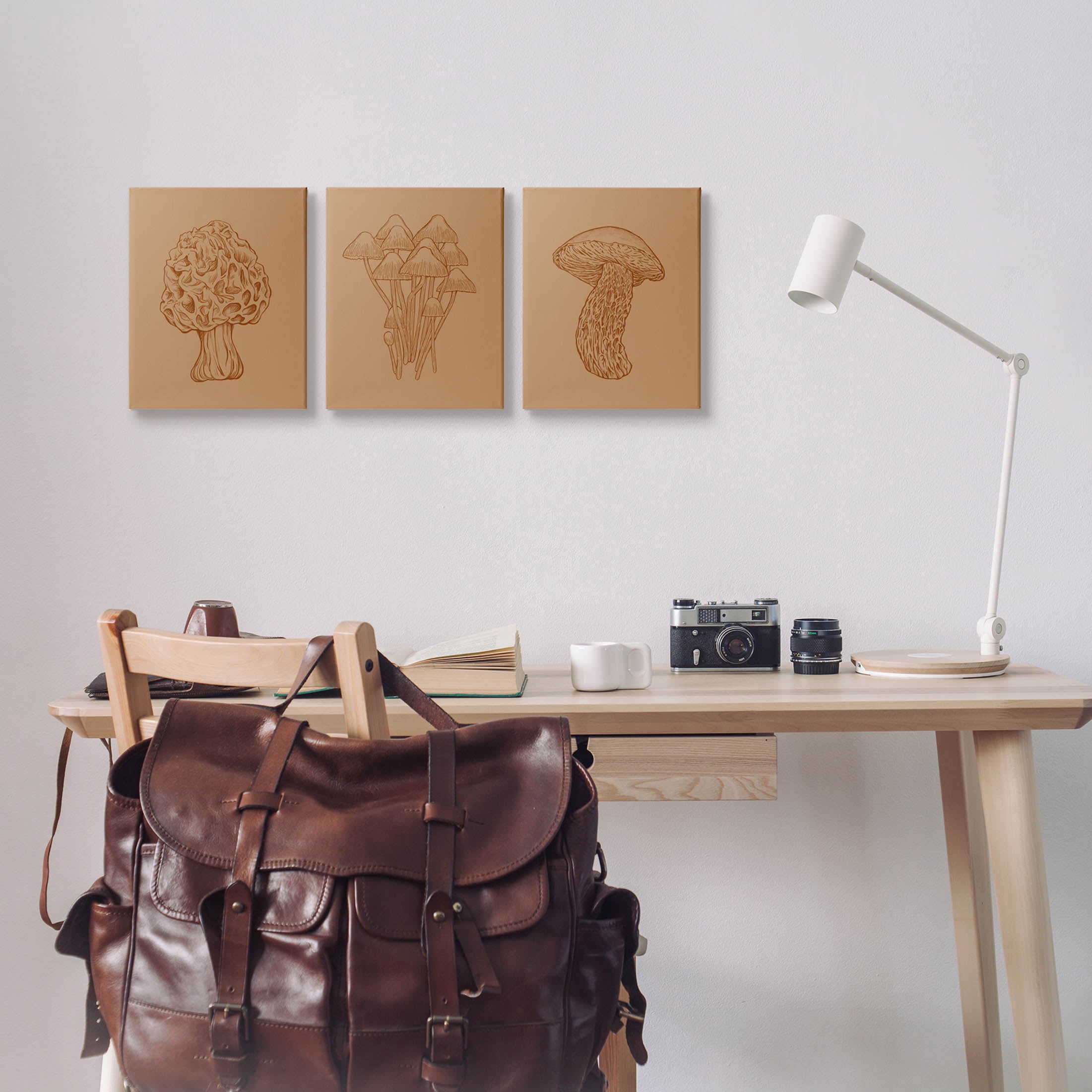 Stupell Industries Natural Cottage Mushroom Botanicals Graphic Art Gallery Wrapped Canvas Print Wall Art, Set of 3, Design by Ziwei Li