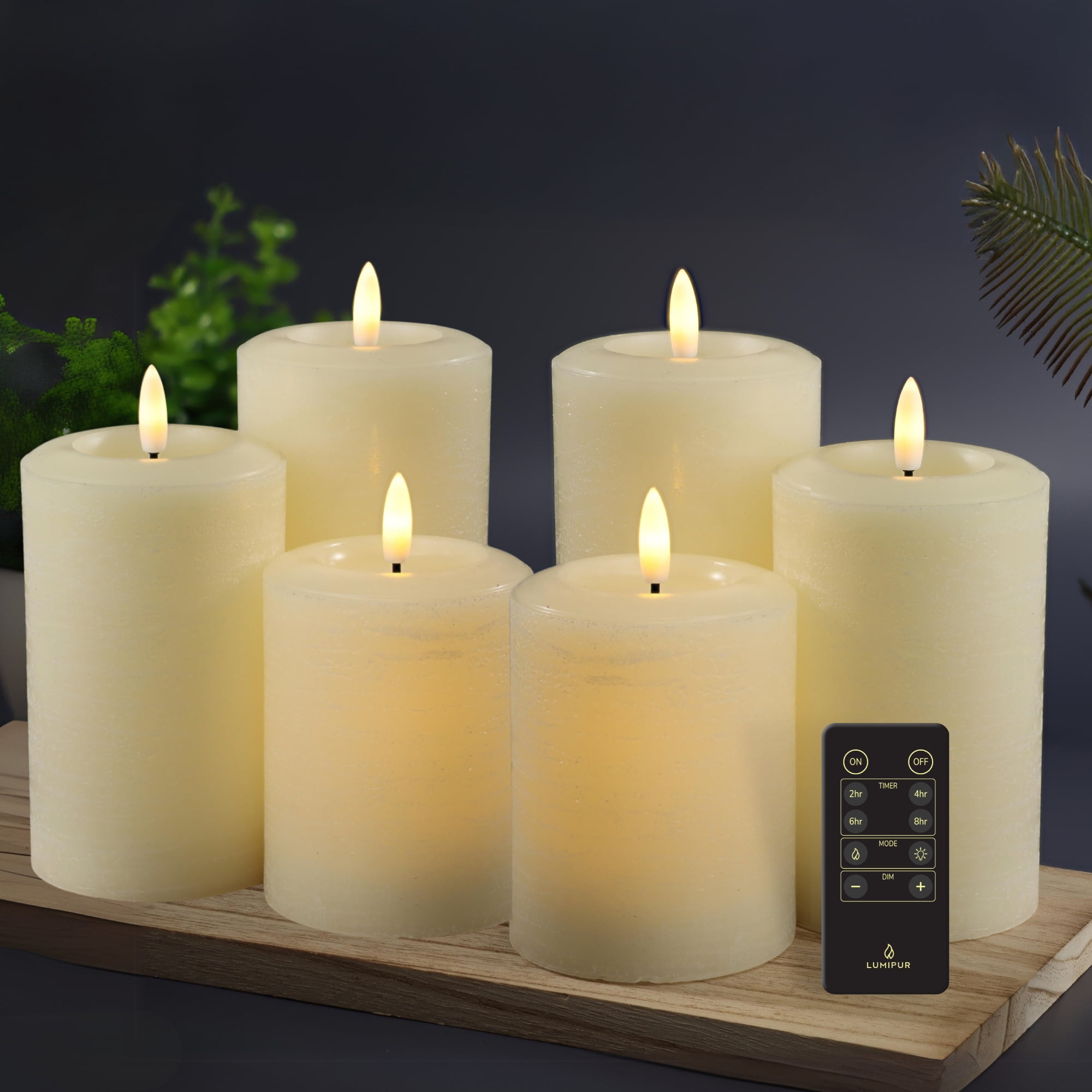 LumiPur Flameless LED Candles 6-Pack with Remote –  Winter White Wax Pillars, Battery Operated with 5-Hour Timer & Flickering Faux Flame