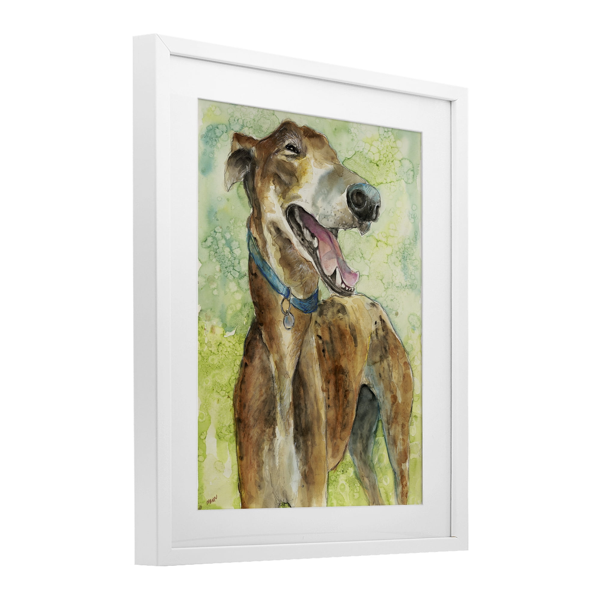 Stupell Industries Greyhound Smile Watercolor White Framed Print Under Glass, design by Patti Mann