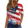 thumbnail image 2 of Itsame 4th of July Shirts Women Independence Day Short T-Shirt Sleeve American Flags Printed Short Sleeve Top, V-Neck Blue, 2 of 5
