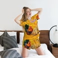 thumbnail image 3 of "Wukai The Chicken Family Women's Pajama Set - Short-Sleeve Top and Shorts with Elastic Waistband and Pockets for Loungewear, Yoga, and Casual Wear-, 3 of 8