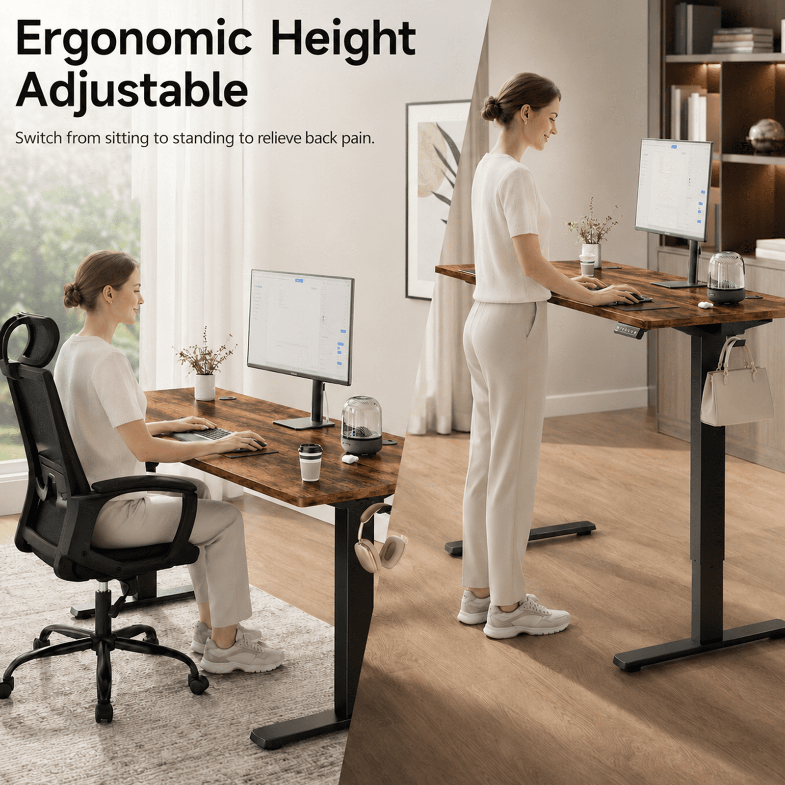 Alvantor Standing Desk, 28.7''- 48'' Height Electric Height Adjustable Home Office Desk with 3 Memory Presets, Sit and Stand Up, T-Shaped Frame