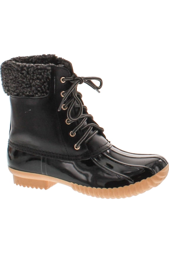 DUCK-02 Women Stitching Lace Up Side Zip Waterproof Insulated Boot, Black, 6.5