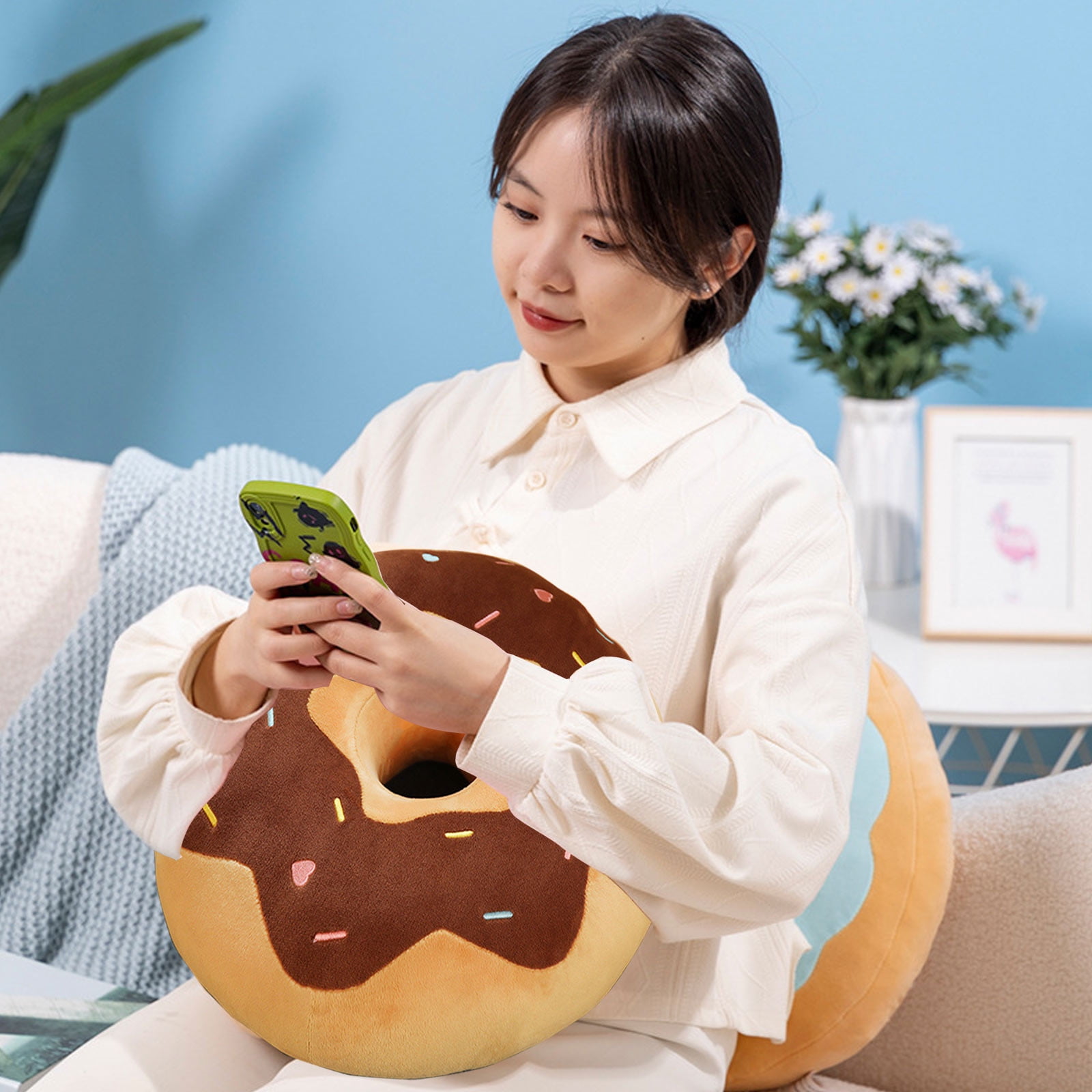 WZXPWT Donut Seat Cushion, 15"x15" Thickened Cotton Filled Chair Cushion, Multicolor Polyester Patio Cushion, Soft and Sweet Kitchen Dining Chair Pad
