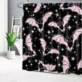 thumbnail image 2 of Spooky Halloween Shower Curtain for Bathroom, Gothic Horror Halloween Pink and Black Bats Fabric Shower Curtain with Hooks,Funny Halloween Bathroom Curtain Shower Set, 72" W x 84" L, 2 of 6